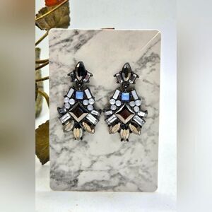 "5/$25" Gunmetal Blue Clear Rhinestone Cluster Art Deco Post Earrings